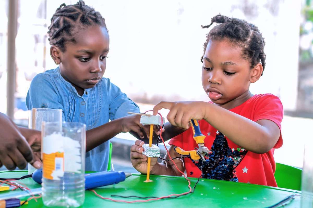 Children building a model during an engineering session